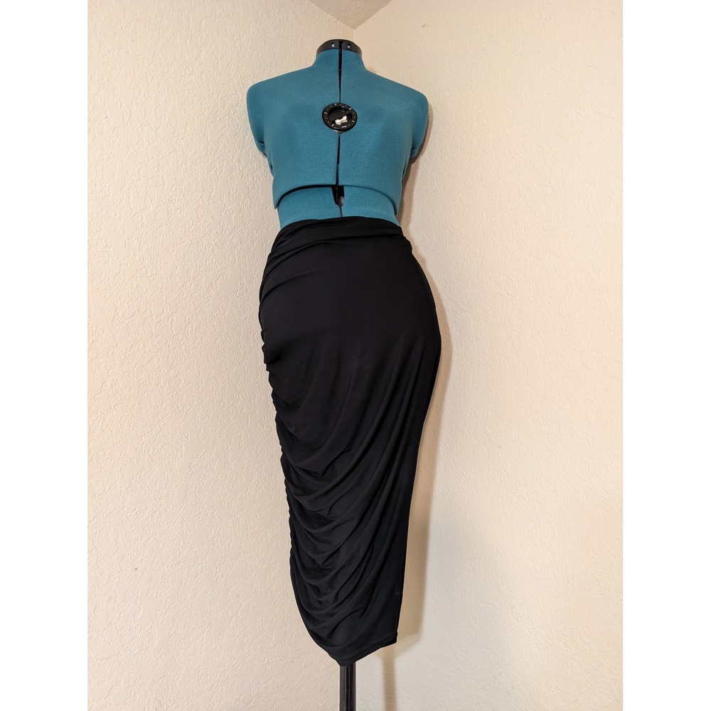 Alexandre Vauthier Black Ruched Asymmetrical Midi Skirt IT 40 US 4 Made in Italy